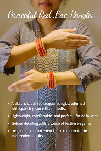 Image of Swara Creations Lah /Lac bangles red color Set, LAHTHI Churi Kundan work for Women and Girls(8 pcs)