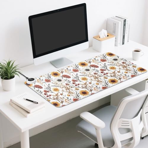 Tapis de souris chauffant blanc en polyuréthane avec finitions florales raffinées