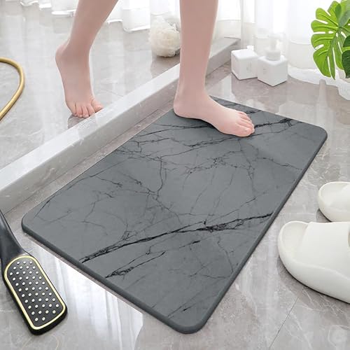 Pinkrin Harte Diatomite Stein Badematte 60x40 cm, Stone Bath Mat Schnelltrocknend, Super Absorbierende Steinmatte Badezimmer Pflegeleicht, rutschfest Kieselgur Badematte für Badezimmer, Küche