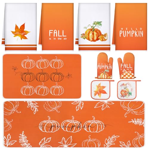 Fourluoo 10 Pcs Thanksgiving Fall Kitchen Decor Set Fall Oven Mitts...