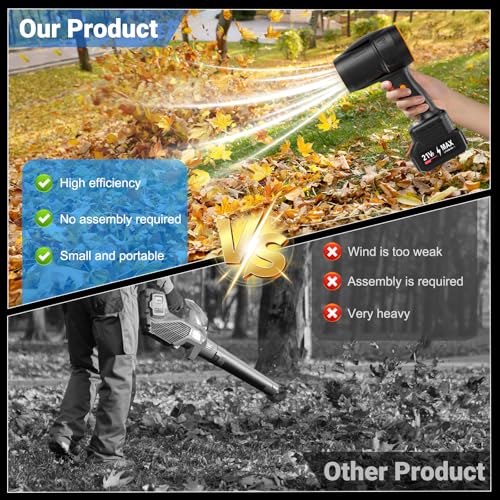 Image of Handheld Electric Cordless Leaf Blower - 500,000RPM Mini Turbo Jet Blower with 2x4.0Ah Batteries & Charger, Lightweight for Patio, Lawn, Garage Cleaning (Black)
