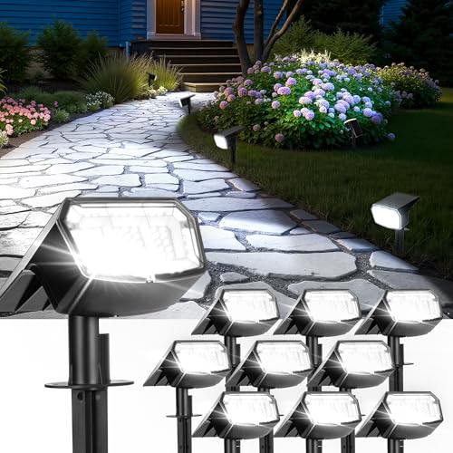 ESUNYD Solar Spot Lights Outdoor IP67 Waterproof 10 Pack, 63 LED 3 Modes Solar Landscape Spotlights for Yard Garden Pathway Wall House Garage (Cool White)