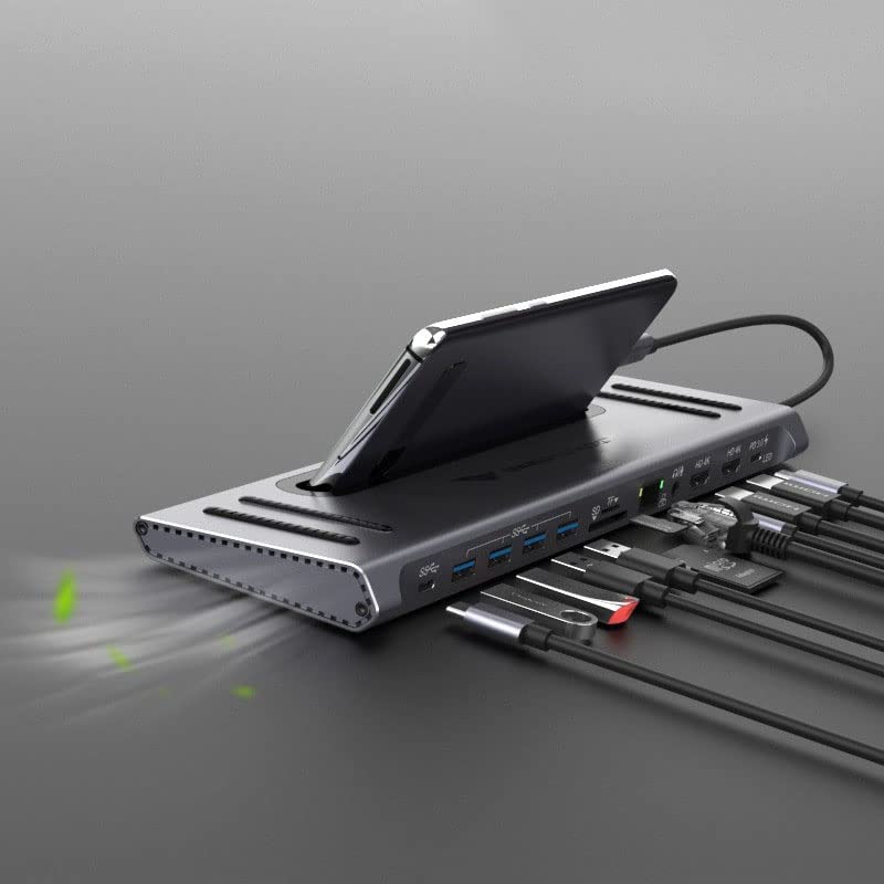 Image of Vaku Luxos USB Hub Type C Flare 12in1 multiport USB 3.0 High-Speed Adapter connector (5GBPS) data transfer Converter Extension, SD, TF, HDMI, PD, LAN with 60W PD Charging, docking station USB A Port Compatible with Macbook Air Pro (M1, M2 etc), iPad Pro Air, Laptop, and Other Type C Mobile & Devices