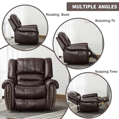 Image of CANMOV Leather Recliner Chair Set of 2, Classic and Traditional Manual Recliner Chair with Comfortable Arms and Back,Manual Single Recliner Sofa for Living Room, Brown