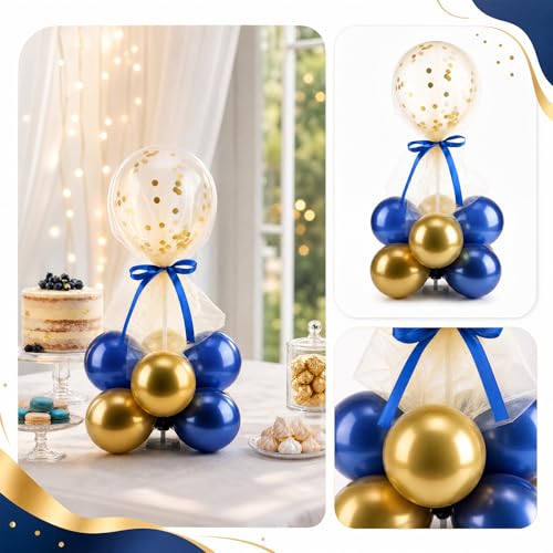 Image of BBTO 8 Set Blue Gold Balloon Centerpieces for Table, Balloons Stand Kit with Base Tulle for Wedding Birthday Grad Prom Centerpieces Party Back to School Baby Shower