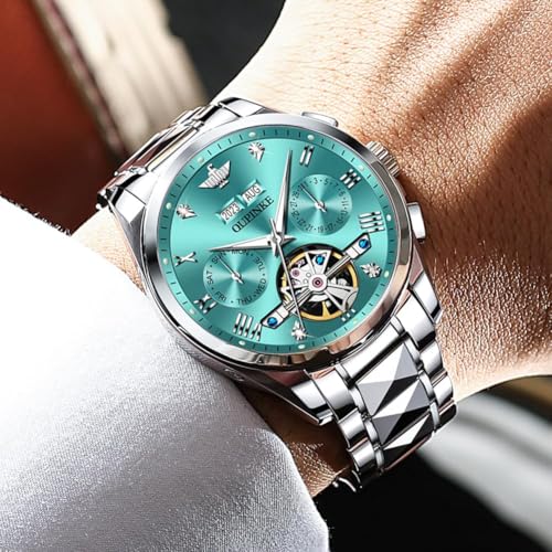 Image of OUPINKE Watches for Men Automatic Skeleton Self Winding Dress Wrist WatchBusiness Waterproof Luminous Tungsten