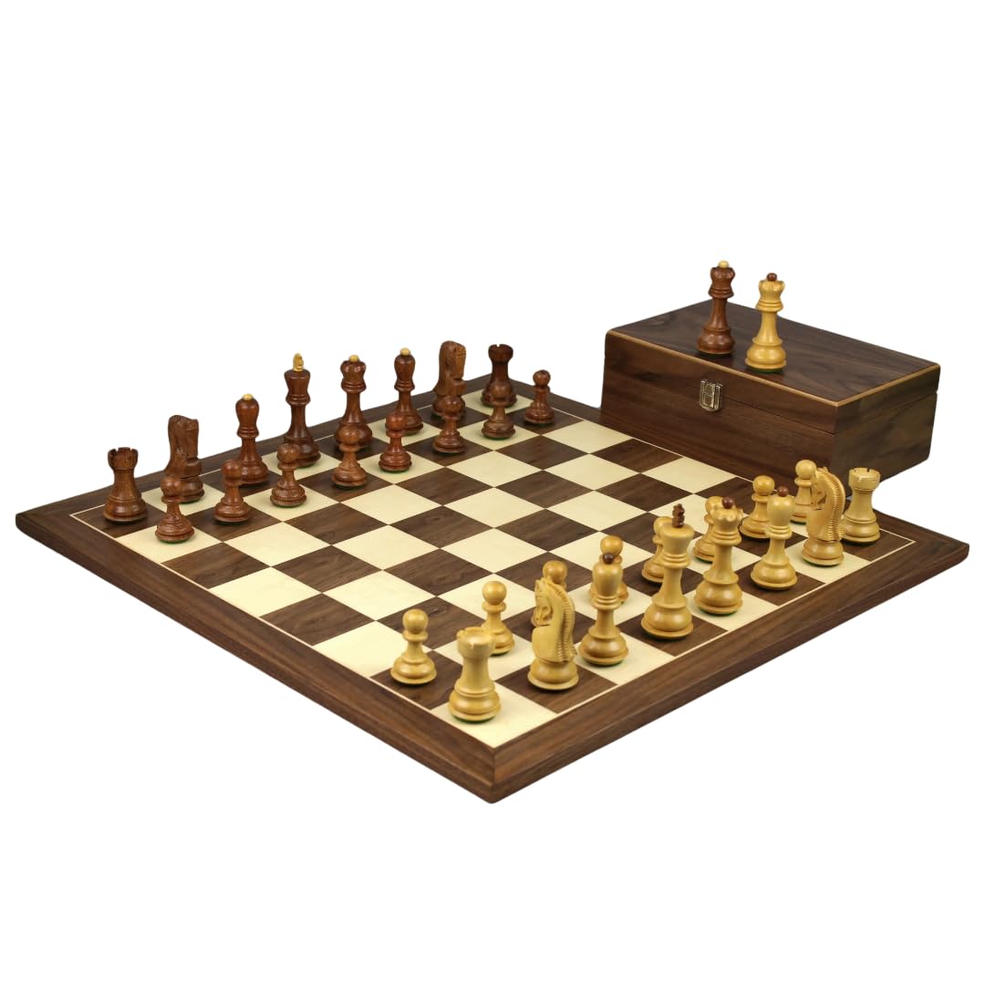Set di scacchi in legno con tavola in noce da 21 pollici pesata Sheesham Zagreb Staunton pezzi da 3,75 pollici