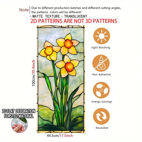 Image of Nuxovilar Sparkle Daffodil Floral Pattern Window Film 17.7x39.4 PVC