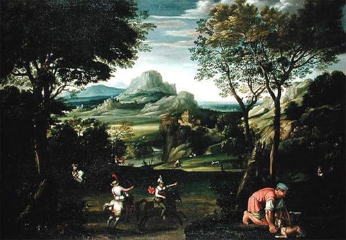 Póster decorativo de Domenichino: paisaje clásico de caza para salón, 60x90 cm