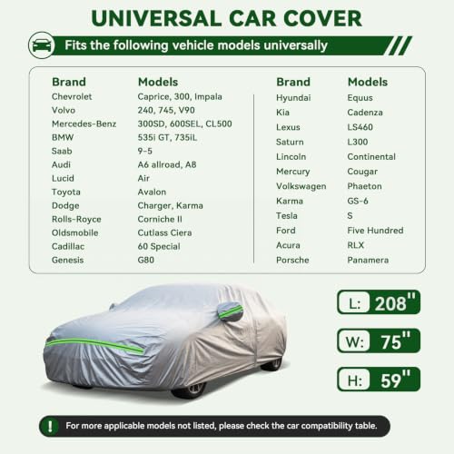 Image of AUQDD 6-Layers Premium Sedan Car Cover Waterproof All Weather Weatherproof UV Sun Protection Snow Dust Storm Resistant Outdoor Exterior Custom Form-Fit Full Padded Car Cover with Straps 197 inch-208 inch K4