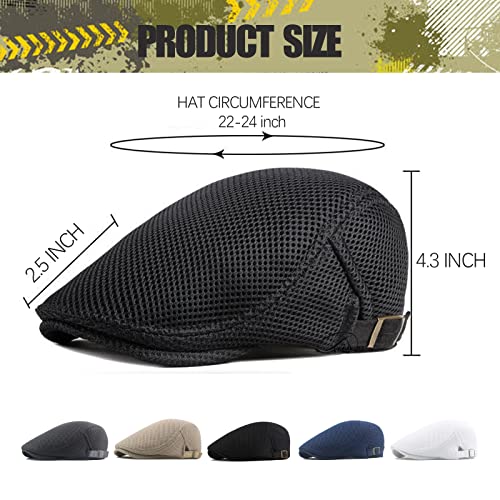 Outink Mesh Newsboy Hat For Men Summer Adjustable Ivy Gatsby Cabbie Driving Hunting Hat (4Pack-Black+Dark Grey+Navy+Khaki) #TOP1