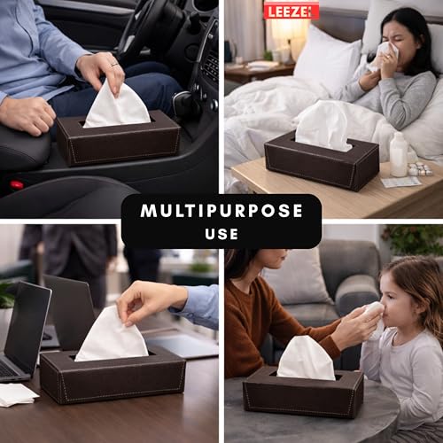 Image of LEEZEL| Tissue Box Holder with 100 Pulls Cotton Rags Tissue | Handcrafted Fine Leather - Like Finish | for Gifting, Office Desks, Cars & Home Decor | Durable & Water Resistant. (Chocolate)