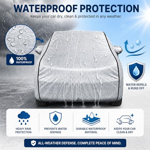 Image of Durable Full Body Waterproof Brezza Car Cover | Premium Polyester Silver Cover | Custom Fit Vehicle Protection | UV Resistant, Dustproof, Scratch Resistant, Heat & Wind Protection