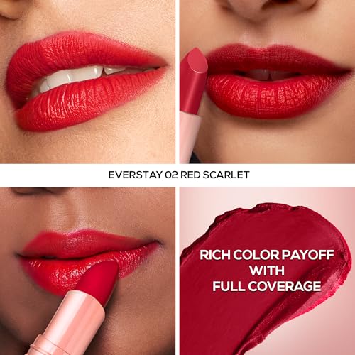 Image of RENEE Everstay Matte Lipstick - Red Scarlet, Long Stay, Hydrating & Non-Drying, Smudge & Transfer Proof, Lightweight, Intense Pigment, Full Coverage, Vitamin E Infused, for All Occasions, 4.2g