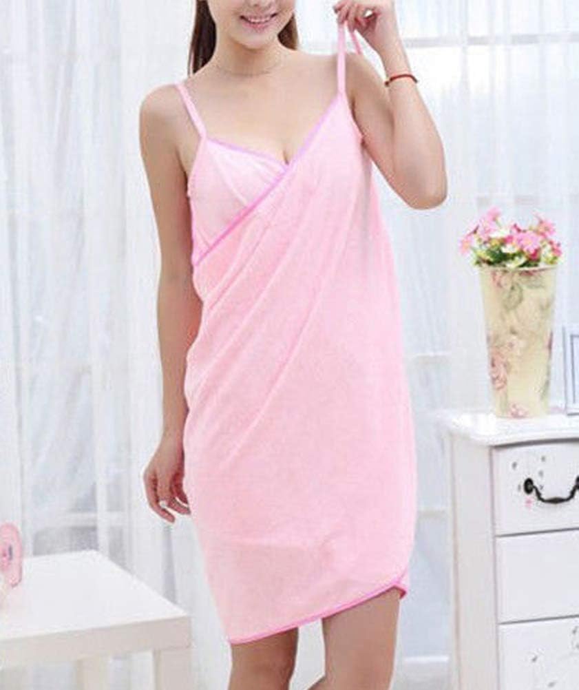 Heartell Women's Wearable Quick-Drying Soft Bath Towel Shoulder Straps Beach Towel Spa Bathrobes (Pink)