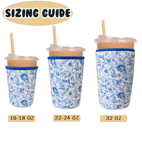 Image of Reusable Insulated Neoprene Iced Coffee Cup Sleeve, Durable Drink Sleeve for Cold Beverages, Beverage Holder for Iced Coffee, Vintage Blossoms