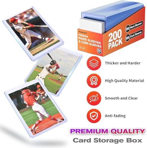 Image of 200 Pack Card Sleeves Hard Plastic, Arjiekwei 3 inchX4 inch Baseball Cards Protectors Plastic, Premium Card Holder for Trading Sports Baseball Football Game Cards (100 Hard + 100 Soft)