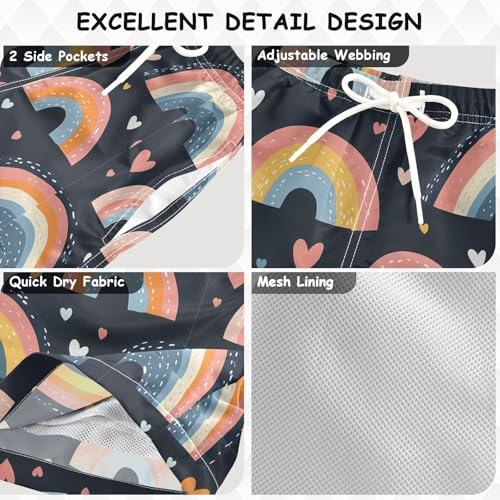 Pigsaly Boys Swim Trunks Red Rainbow Hearts Boys Board Shorts Swimsuit Swimwear Summer Bathing Suit S3