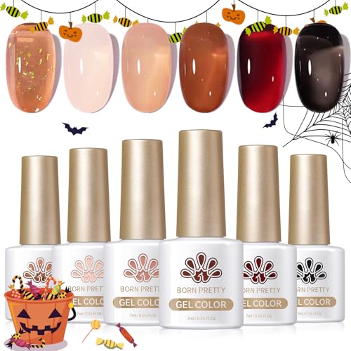 Born Pretty Esmaltes Semipermanentes para Uñas Lechosa Jelly Desnudo Marrón Burdeos Negro Pintauñas Semipermanentes Cristal Transparente Gel Nail Polish