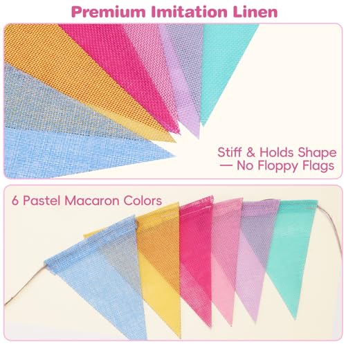 Image of Pastel Pennant Banner Flags - 12 Strings 156ft Colorful Triangle Bunting Burlap for Birthday, Classroom, Graduation, Party, Carnival, Back to School & Outdoor Decorations