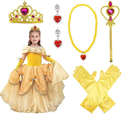 JORAKI Princess Dress Up Accessories Set with Crown Wand Gloves Earring Necklaces for Girls Jewelry Dress Up Play Fairy Tale Cosplay Halloween Christmas Carnival Pageant Party