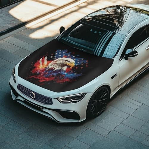 Image of Car Hood Cover, Bald Eagle Theme Car Hood Protector Auto Patriotic Decorations Waterproof Auto Hood Wrap Blankets Universal Automotive Exterior Accessories