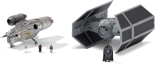 STAR WARS MICRO GALAXY SQUADRON Starship Class Razor Crest - Vehículo de 7 pulgadas y Starfighter Class Darth Vader'S TIE Advanced - Vehículo de 5