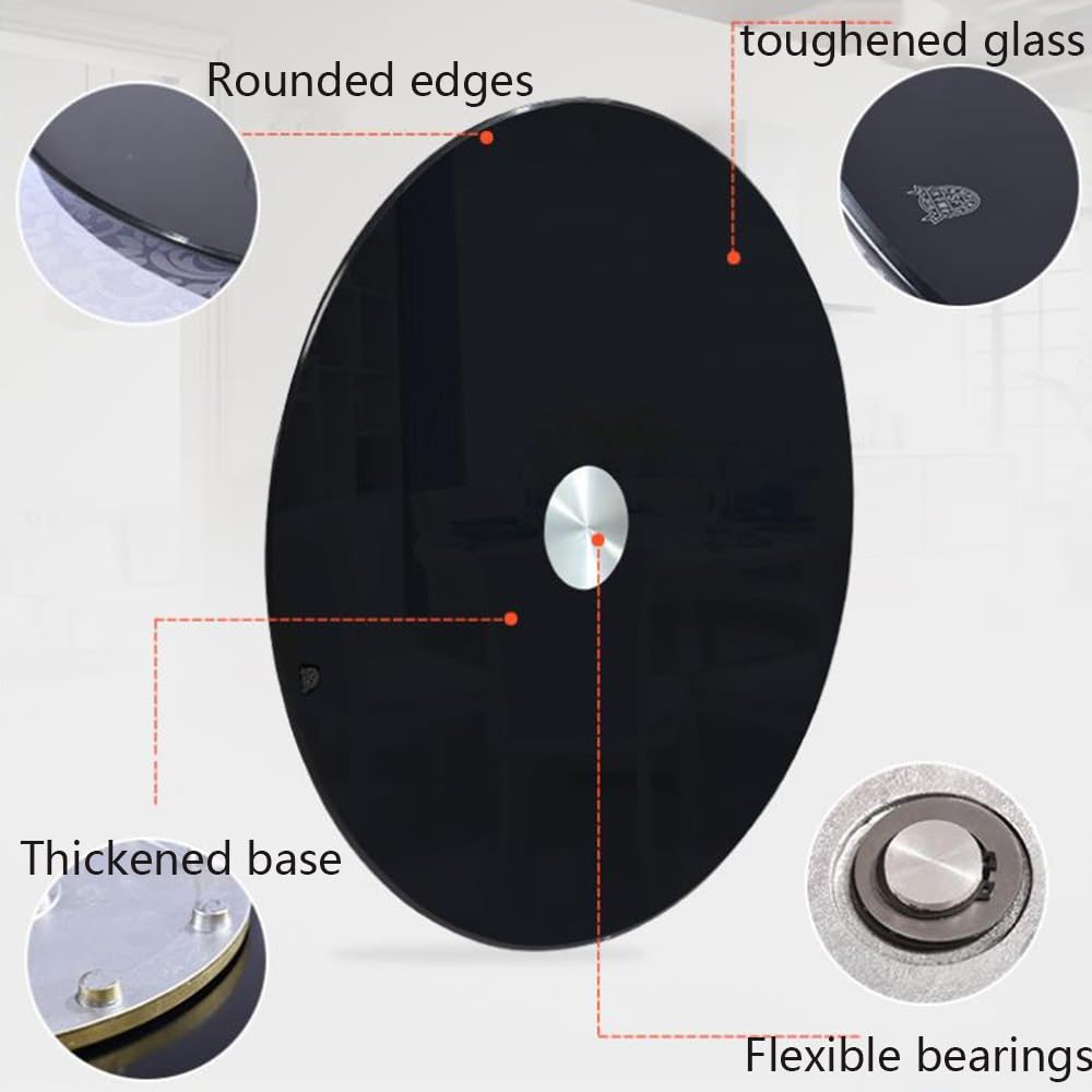 100cm Grande Vassoio Da Portata Girevole Per Tavolo Da Pranzo, Piatto Girevole Lazy Susan In Vetro Rotondo Centrotavola Piatto Girevole Per La Casa, Liscio Silenzioso Nero/Bianco(Black,90cm(36i