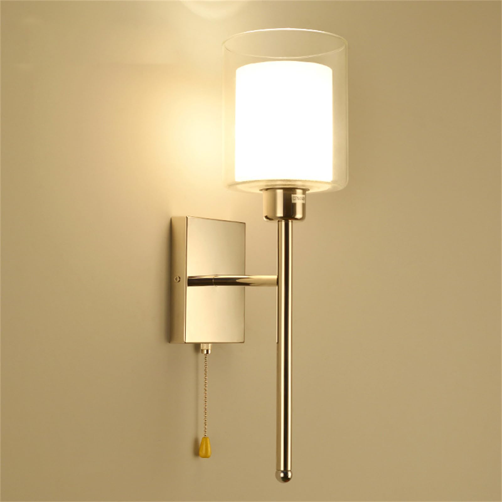 KBUUKYYXouy Indoor Wall Sconces Chain Switch Gold Wall Light Fixture Industrial Wall Sconce Wall Lamps with Premium Linen Fabric Lamp Shade Living Room Hallway E26 Socket Glass Shade (A)(B)