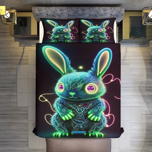 Housse de couette lapin microfibre premium parure 3 pièces