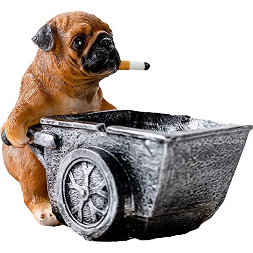 WAYUTO Smoking Bulldog Cigar Ashtray Resin Trolley Dog Cigarette Ashtray 2 Grooves Ash Holder Bully Dog Ash Tray Animal Statue Cool Dog Ashtray for Fathers Day Desk Patio Desktop Brown