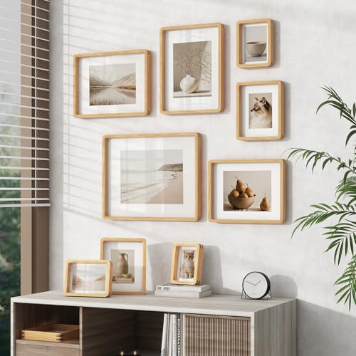 Image of 16 x 20 Picture Frame, USA-Sourced Natural Oak Wood Photo Collage Frame with HD Tempered Glass, 16x20 Wooden Frame Matted to 11x14, Vertical & Horizontal Wall Hanging Display