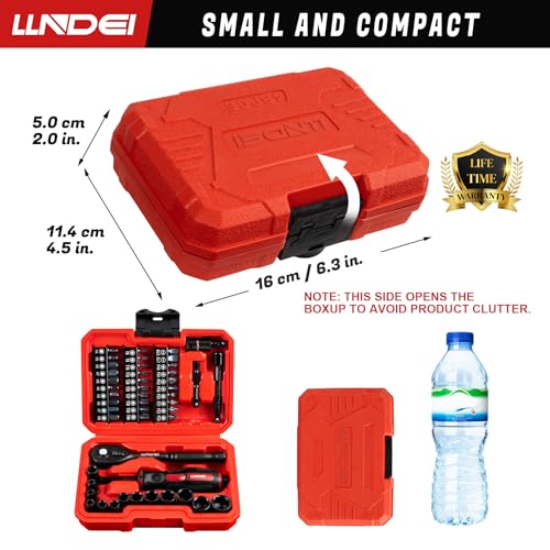 LLNDEI 48 Piece 1/4 Inch Mini Socket Ratchet Wrench Set, Metric Shallow Socket (4-14mm) 6-Point,with 72 Teeth Mini Ratcheting Wrench, Screwdriver Bit Set, Universal Joints and 3 Inch Extensions 8 LLNDEI 48 Piece 1/4 Inch Mini Socket Ratchet Wrench Set, Metric Shallow Socket (4-14mm) 6-Point,with 72 Teeth Mini Ratcheting Wrench, Screwdriver Bit Set, Universal Joints and 3 Inch Extensions - Image 8