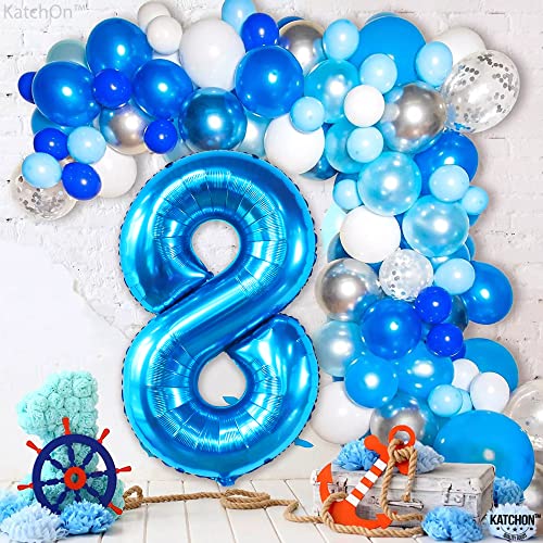 Image of KatchOn Foil Blue Number 8 Balloon Mermaid Birthday Decorations - 40 Inch