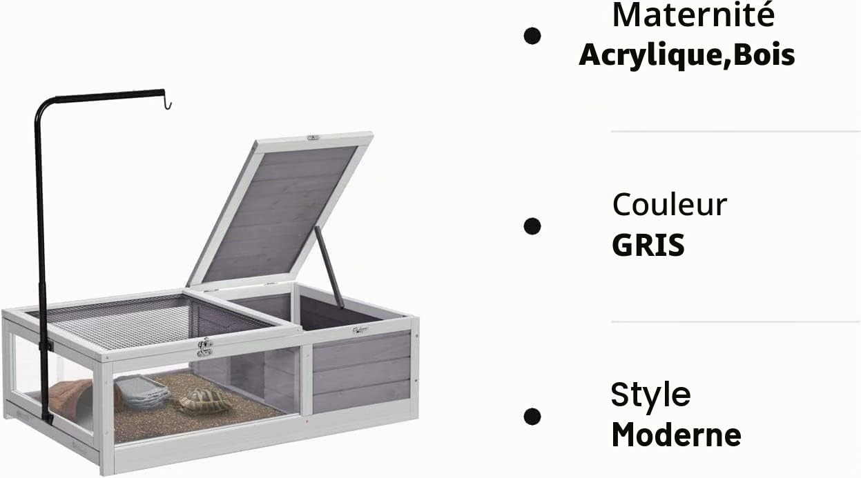 Tortoise Habitat Enclos en Bois pour Tortues d'extérieur et d'intérieur Grande Cage à Tortues pour Petits Reptiles, Plateau extractible des Deux côtés
