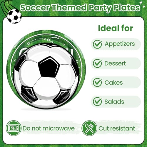 Image of 100 Pcs Soccer Paper Plates and Napkins Disposable for Party, 25-9 inch&25-7 inch