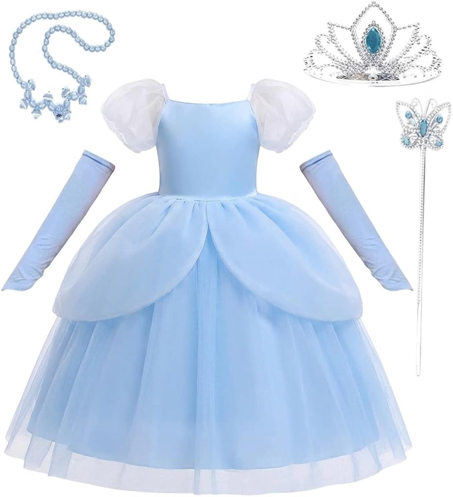 Lito Angels Déguisement de Princesse Bleue pour Fille avec Robe, Gants et Accessoires