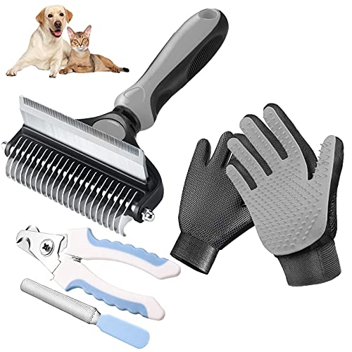 SkrZiz Self Cleaning Pet De-Shedding Brush Set for Dog & Cat, Professional Pet Grooming Tool Kit for Long - Short Haired Pets Reduces Shedding by up to 96%, Puppy Hair Remover Comb (Large)