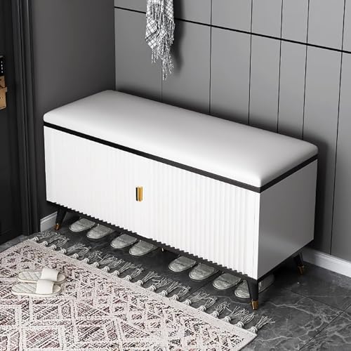 Banc de rangement d'entrée avec coussin et étagère à chaussures dissimulée