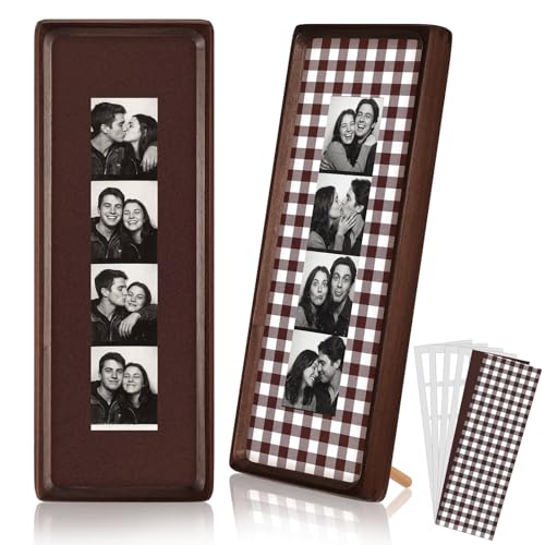 Lineshading 2 Pcs Photo Booth Frames 11.43.5in Natural Solid Walnut Wood Photo Strip Frame Photobooth Pictures with Brown Textured Mat Vertical Horizontal for Wall Tabletop Wedding Home Decor