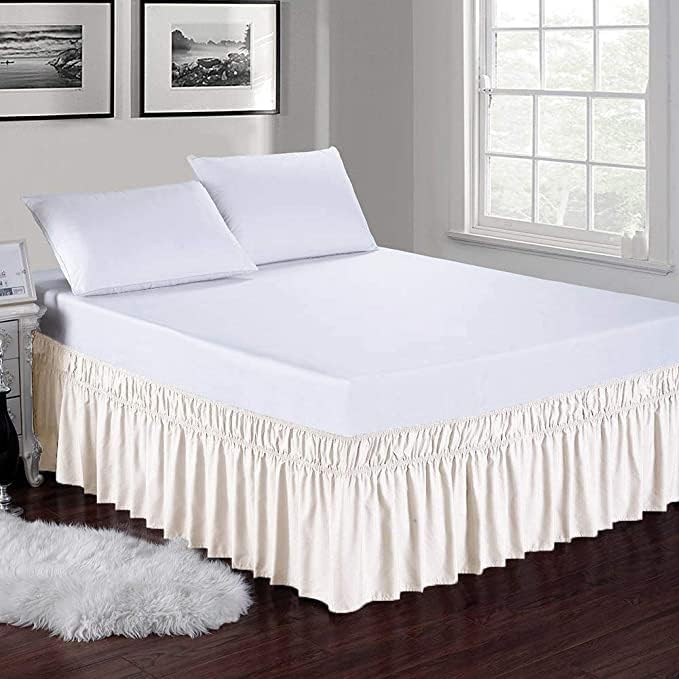 Miniatura 2 de Faldones de cama envolventes, falda de cama de algodón elástico con volantes sedosos, suaves y sin arrugas, aspecto clásico y elegante en tu