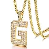 U7 Mens Gold Letters Necklace with Stunning Stones, 18K Real Gold Plated Initial A-Z Name Necklaces Pendant & Chain -G