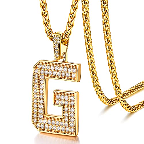 U7 Gold Initial Number Necklace for Men Women, 18K Gold/Silver Plated Diamond CZ Letter Pendant Necklace Big A-Z 0-9 Hip Hop Jersey, Customerized Lett