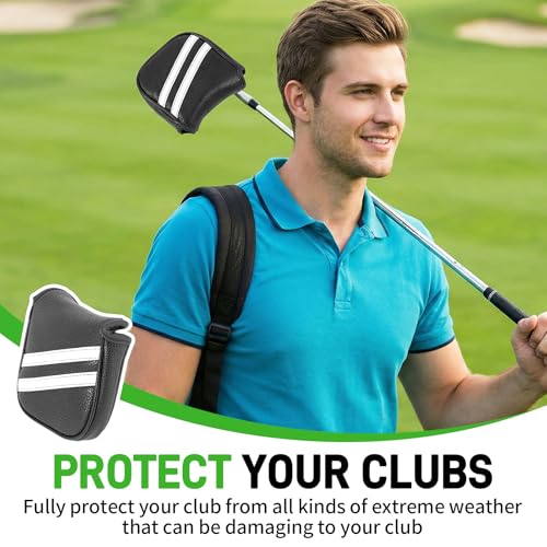 Schwarze Putter-Schlägerhaube Golf Putter Cover Mallet Putter Abdeckung Golf-Schlägerkopfhülle Golfschläger Schutzhülle Schlägerkopfhüllen Headcover Kopf PU-Mallet-Putter-Abdeckung Cover Golf Zubehör