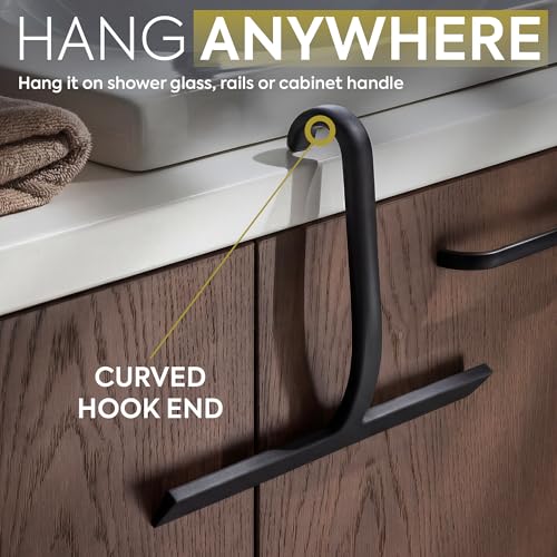 Image of GUTEWERK Shower Squeegee for Glass Doors - Bathroom Squeegee for Shower Glass & Tile Walls, Streak-Free & No-Squeak Silicone Blade, Stainless Steel Core, Hang Hook + Suction Cup, Black, 10 Inch