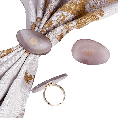 WarmHut Set of 6 Natural Agate Slice Napkin Rings - Unique Napkin Ring Holder for Holiday Christmas Parties Dinner Table Wedding Receptions Valentine's Day(White)