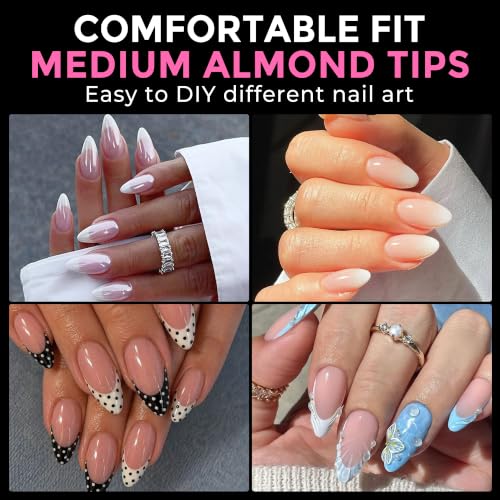 Image of UNA GELLA Almond Nail Tips 216pcs Medium Almond Press on Nails Pre-shape Gel Fake Nails for Full Cover Acrylic French False Nails For Nail Extension, DIY Salon 12 Sizes Gelly Tips