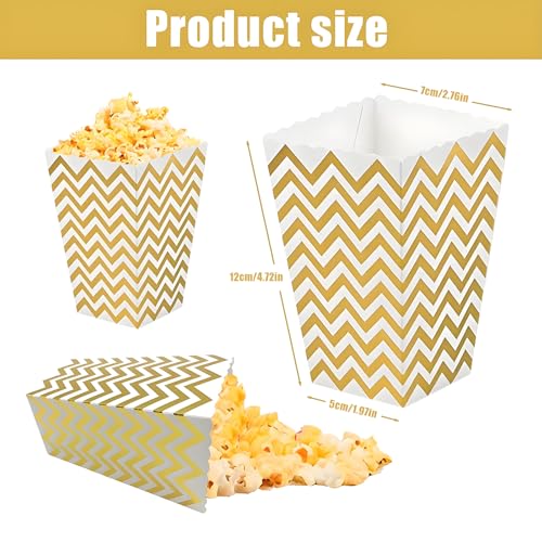 Image of Popcorn Bags for Party (40pk) Paper Popcorn Buckets pink and White Popcorn Bags for Popcorn Machine, Movie Theater Decor Popcorn Container, Carnival Circus Party Popcorn Bowl (40 Boxes small Golden)