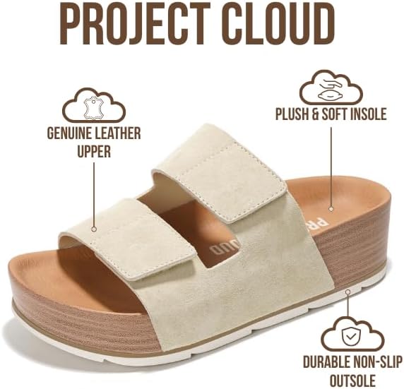 Project Cloud 100% Genuine Leather Platform Sandals Women Footwear-Beach Essentials Summer Wedges with Plush and Soft Insole-Non Slip & Lightweight Wedge Sandals For Women 2026 - Image 3