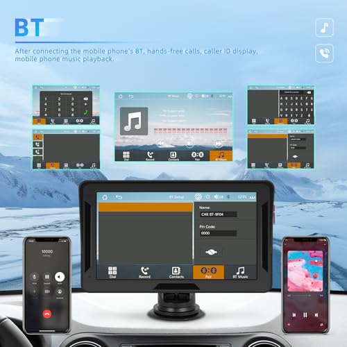 CAMECHO Trådlös Carplay Android Bilskärm 7" med Bluetooth & AUX